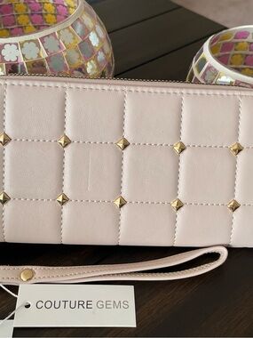 Blush Quilted Wristlet with Gold Studs